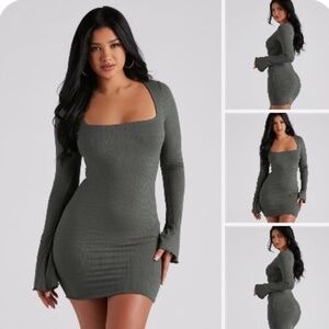 Womens Windsor Casual Perfection Ribbed Knit Mini Dress in Olive NWOT